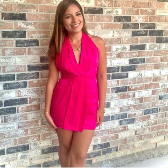 ZARA SATIN EFFECT SHORT JUMPSUIT ROMPER FUCHSIA Pink size L - Picture 6 of 12